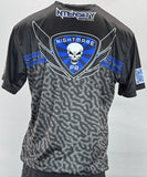 Black and gray motorcycle jacket with skull design on a white background